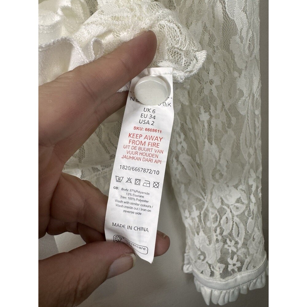 New Look Womens XS Cameo Rose White Lace Ruffle Blouse Victorian Edwardian Tie - Picture 8 of 10